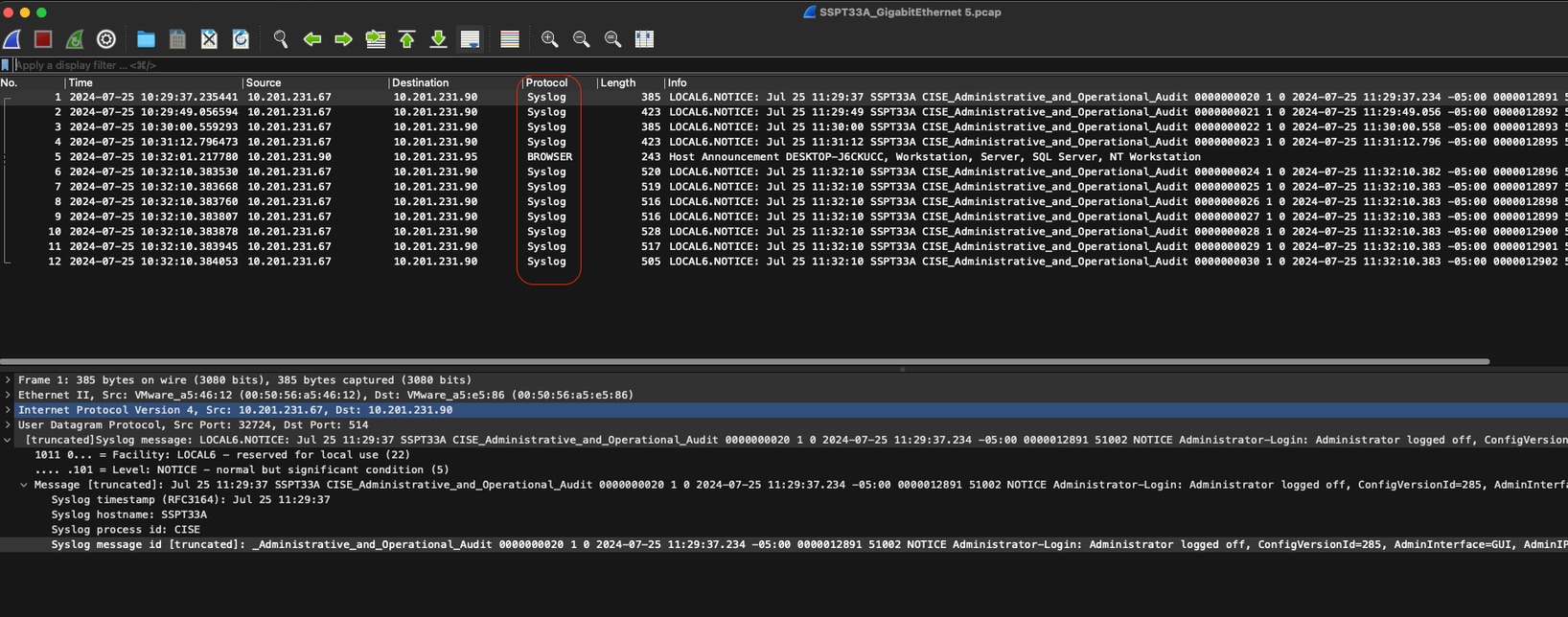 حركة مرور Syslog