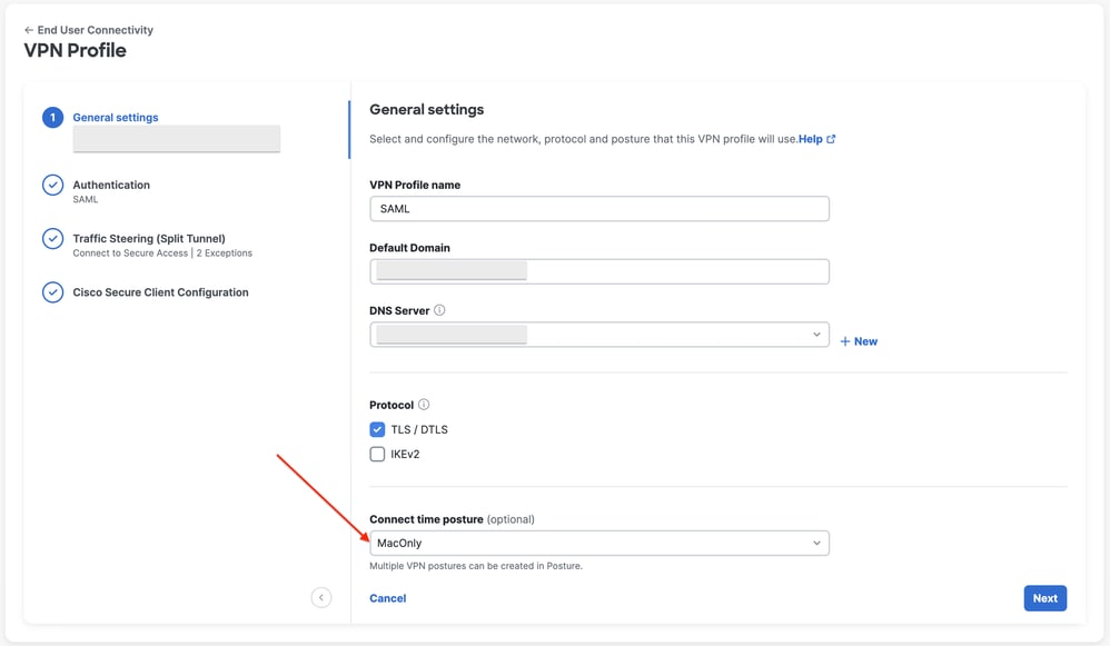 VPN profile configuration