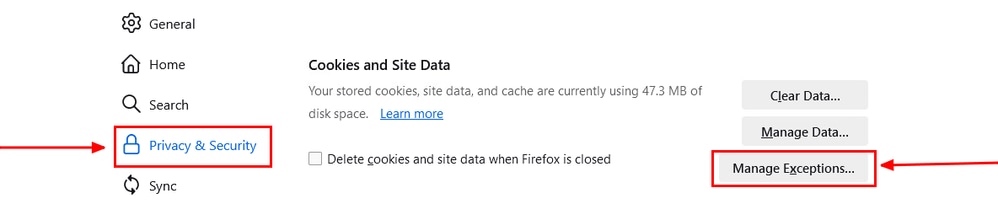 Mozilla Firefox – 例外の管理