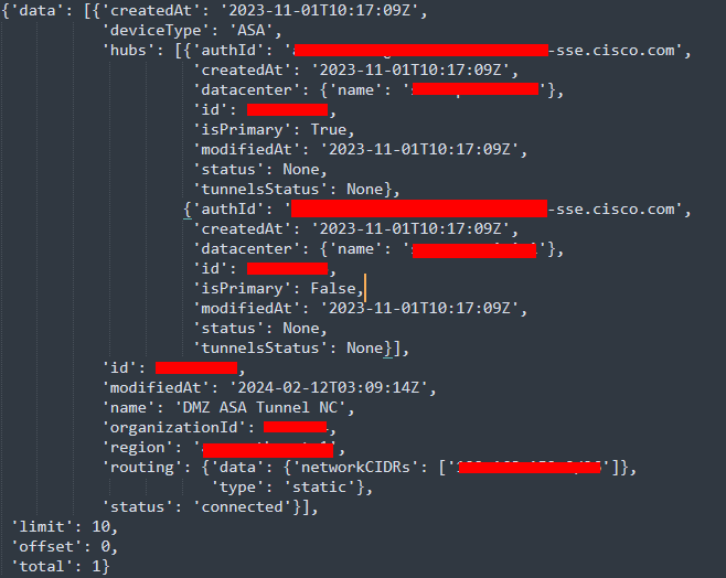 Python 출력 - 네트워크 터널 그룹