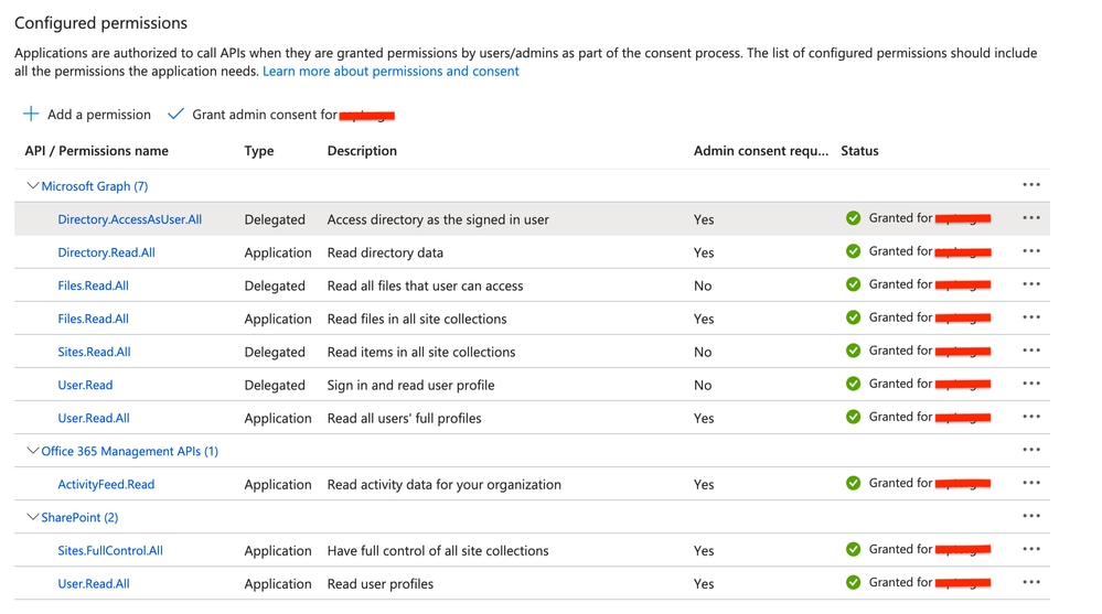 Azure - الأذونات الممنوحة