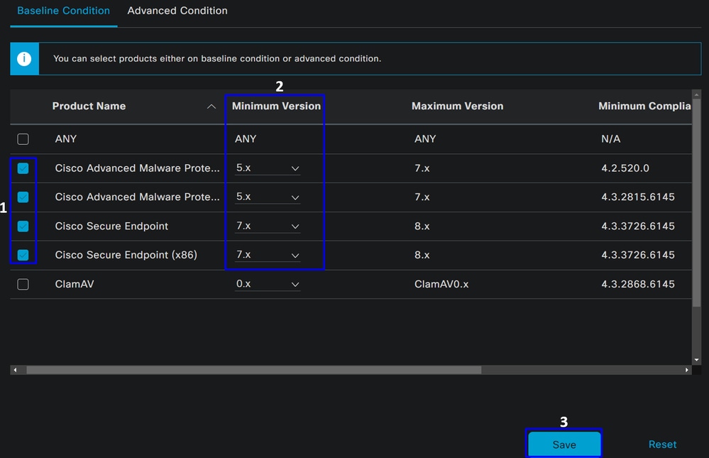 ISE - Postura - Condizioni antimalware - Condizione linea base