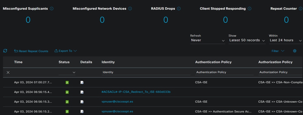 ISE - Registros em tempo real Radius - Conformidade de postura