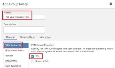 Criteri di gruppo per il client VPN di gestione