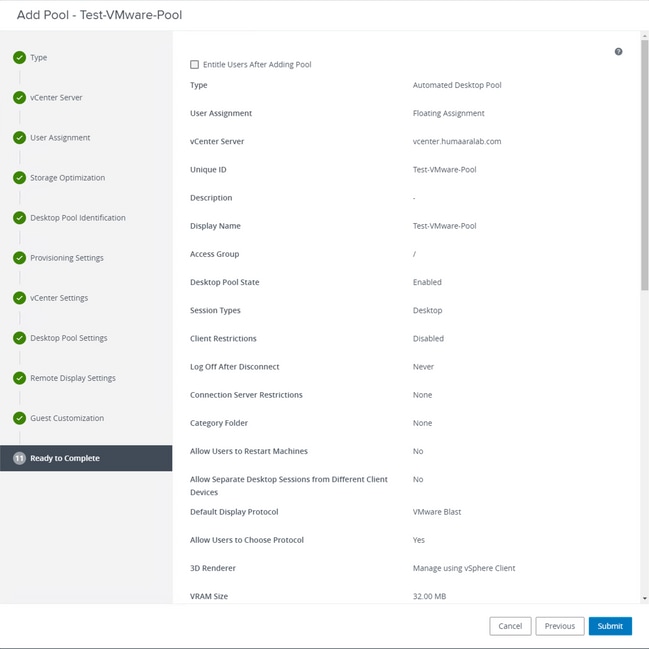 VmWare Horizon – 完了の準備