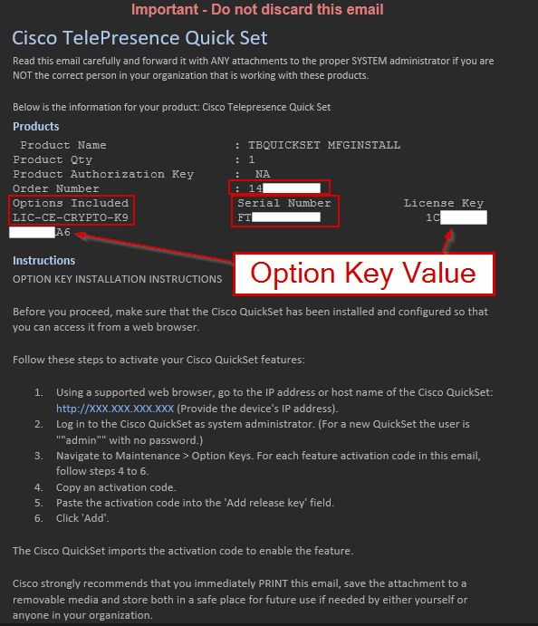 Email Containing the Option Key Value