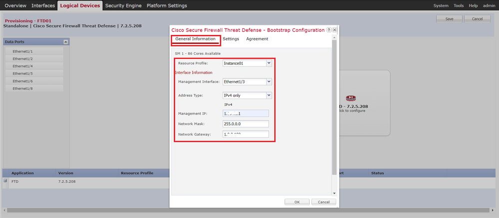 Configuration du profil/interface de gestion/IP de gestion