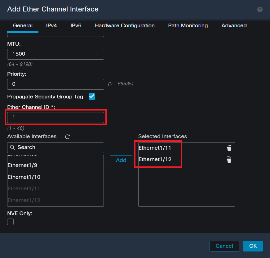 ID e membri Ether-Channel