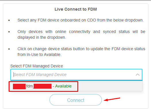 Seleção de Dispositivo do FDM