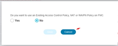 Cancelar opção para Configuração Existente