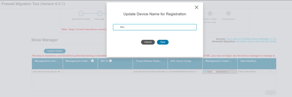 Atualize o nome do dispositivo para registro.