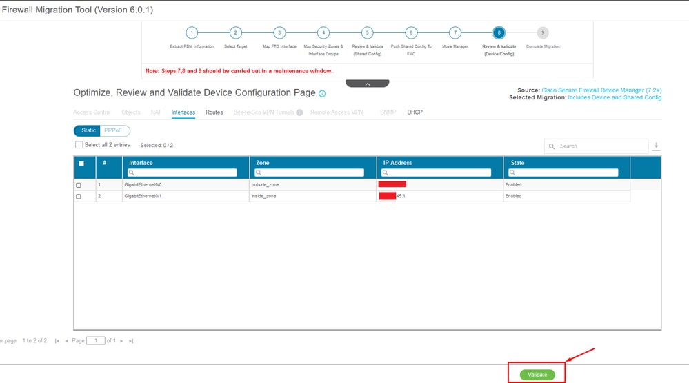 Valider les paramètres de configuration FDM