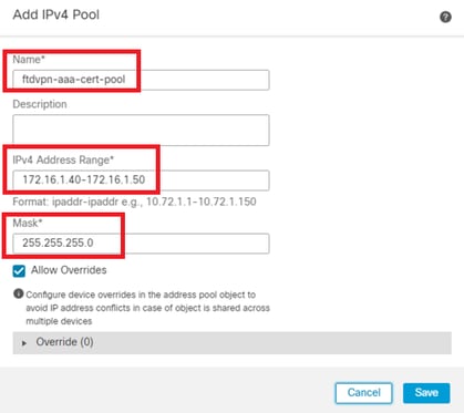 Detalles del conjunto de direcciones IPv4