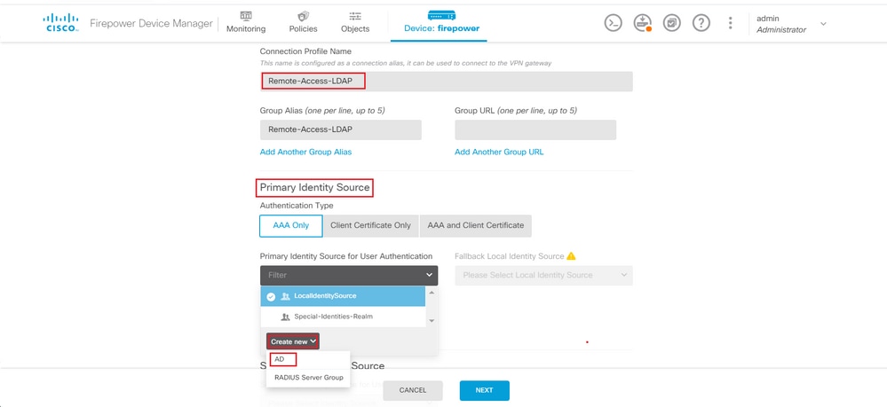 new connection profile FDM