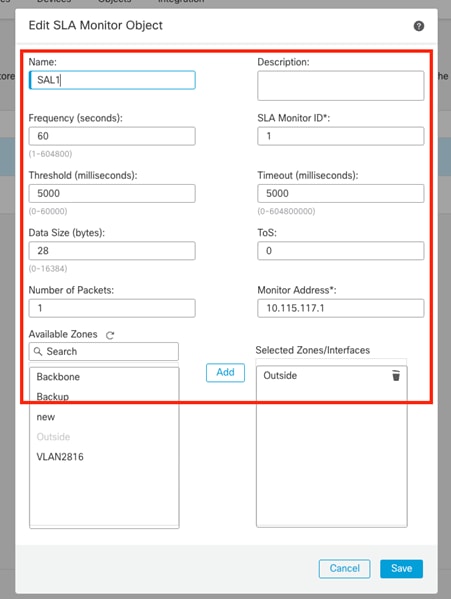 SLA1 Monitor Configuration Window