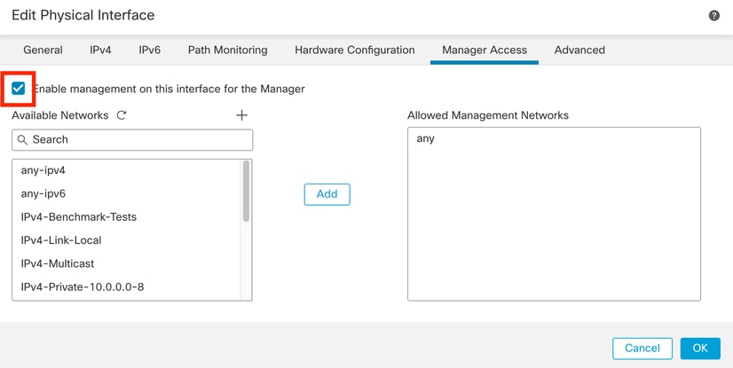 Activation de l'accès Manager