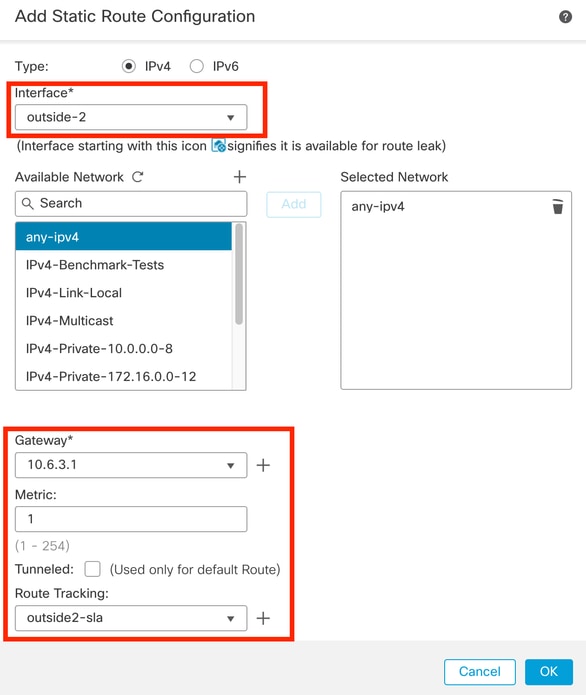 Configuration de la route statique redondante