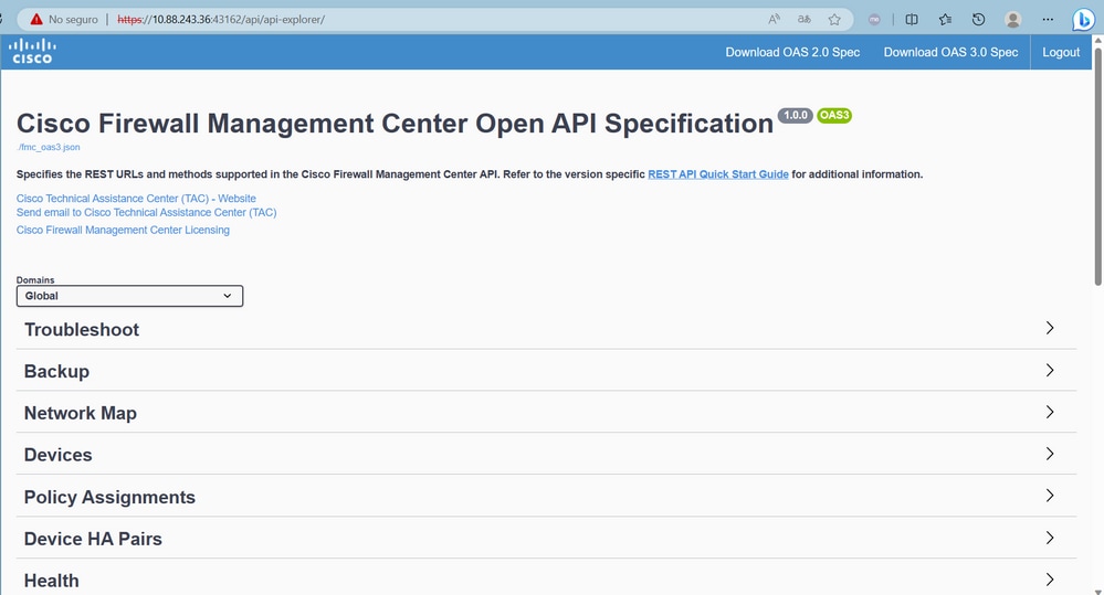 Especificación de API abierta de Cisco Firewall Management Center