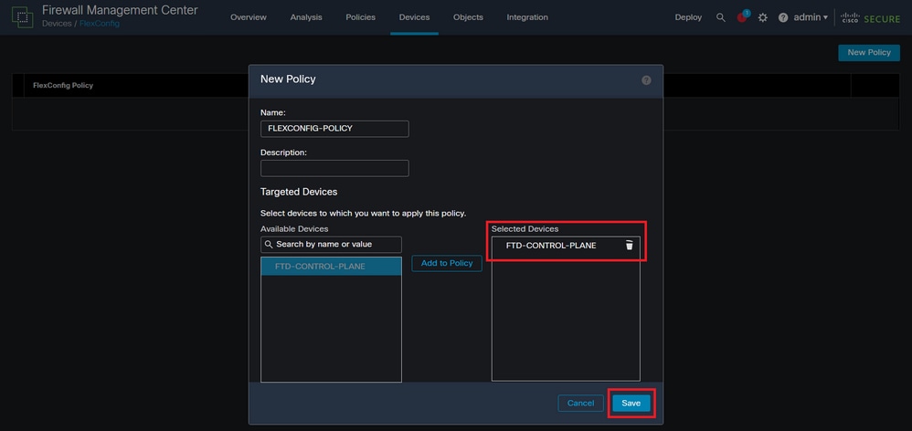 الصورة 17. تعيين جهاز سياسة FlexConfig