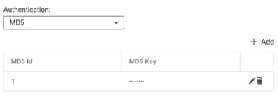 Configuración de la clave MD5