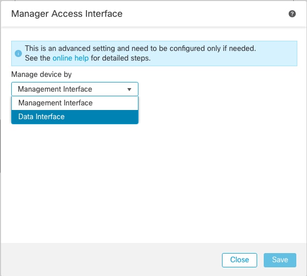 Alterar a interface de acesso do gerente de Gerenciamento para Dados