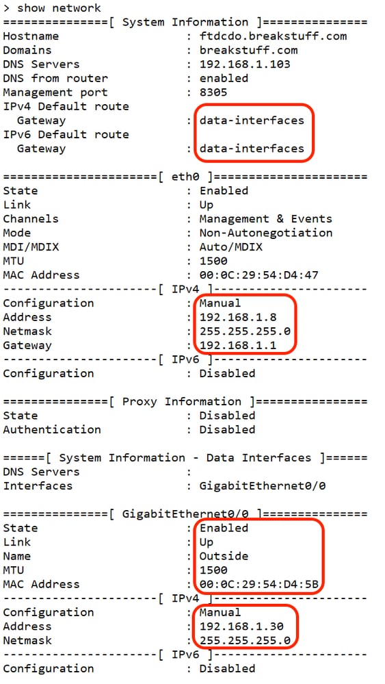 Show Network Output on FTD