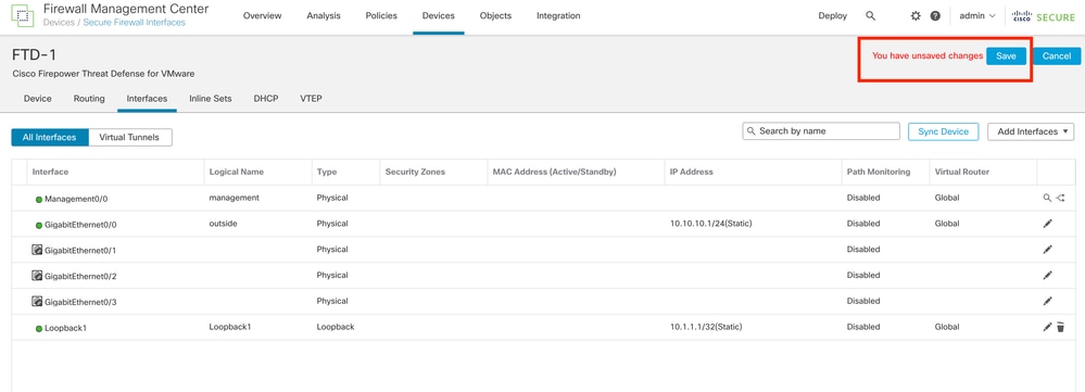 Imagem 5. Salvar a configuração da interface de loopback