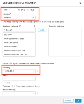 Imagen 8. Configuración de ruta estática