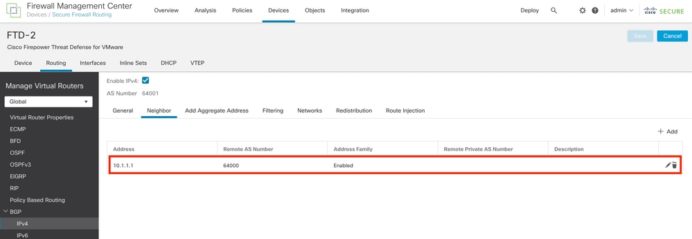 Imagen 20. Configuración de BGP en Peer