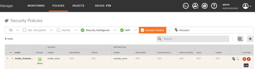 Regla de control de acceso de FDM