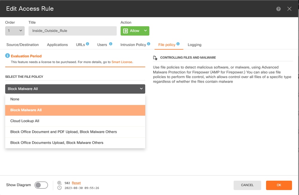 Ficha Directiva de archivo de regla de control de acceso de FDM