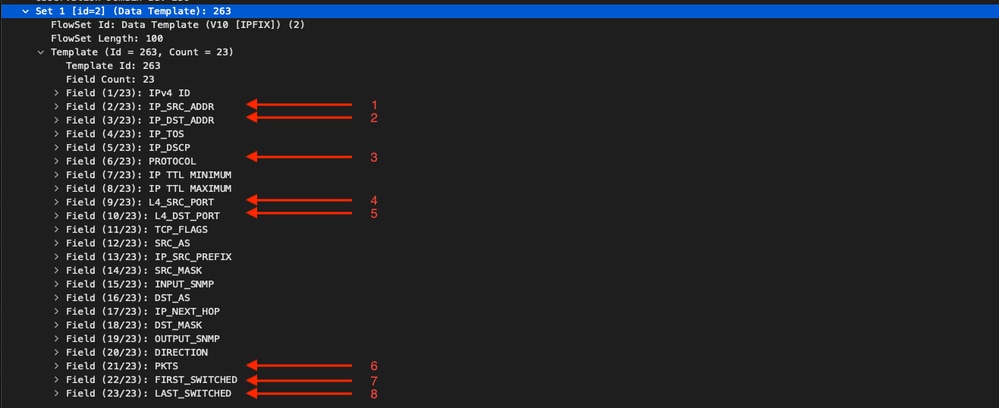 SS顯示wireshark中netflow記錄中找到的必填欄位