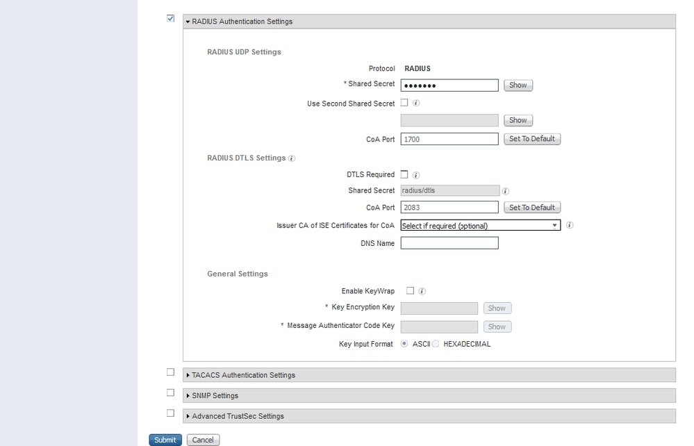 Invia configurazione dispositivo di rete