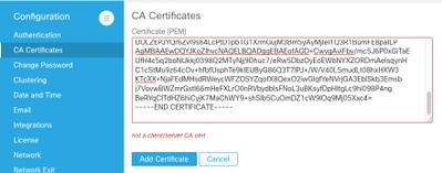 Admin interface of Threat Grid. Blue menu on the right with CA Certificates option selected.In the middle big field for cert.