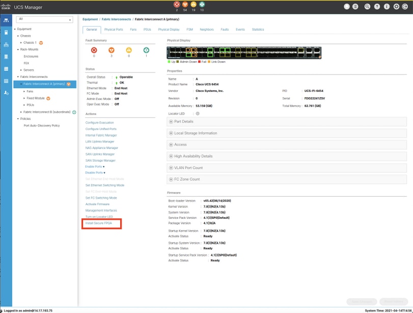 Secure Endpoint FPGA Firmware on UCS 6400 Fabric Interconnects - UCS Manager GUI Install Secure FPGA