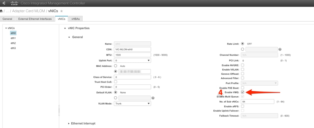 Activer VMQ depuis la vNIC