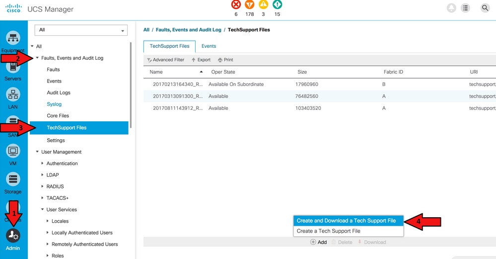 Accédez à TechSupport Files et cliquez sur Create and Download a Tech Support File