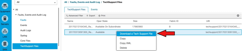 Sélectionnez Télécharger un fichier d'assistance technique