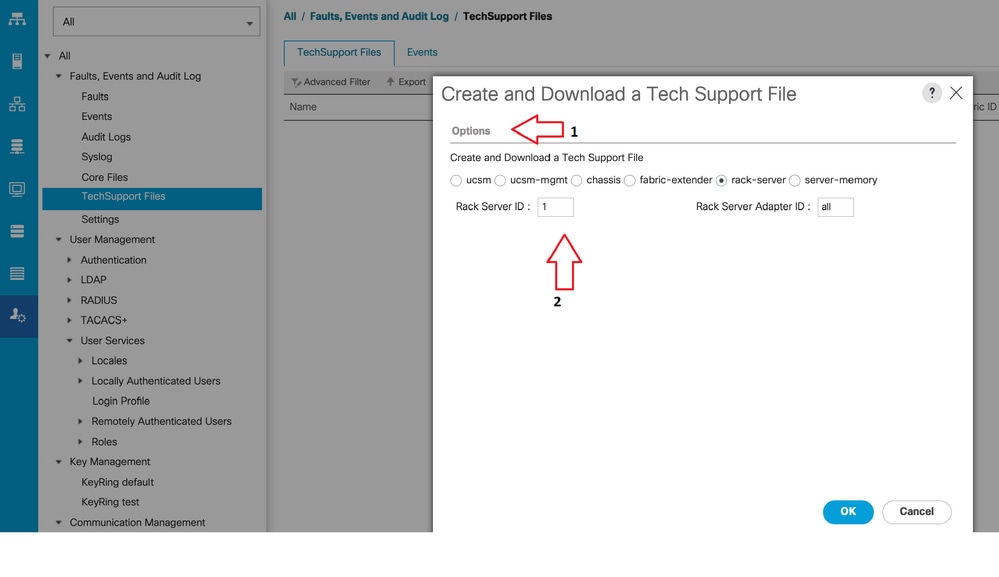 Sélectionnez le type de fichier du serveur rack et saisissez l'ID du serveur rack