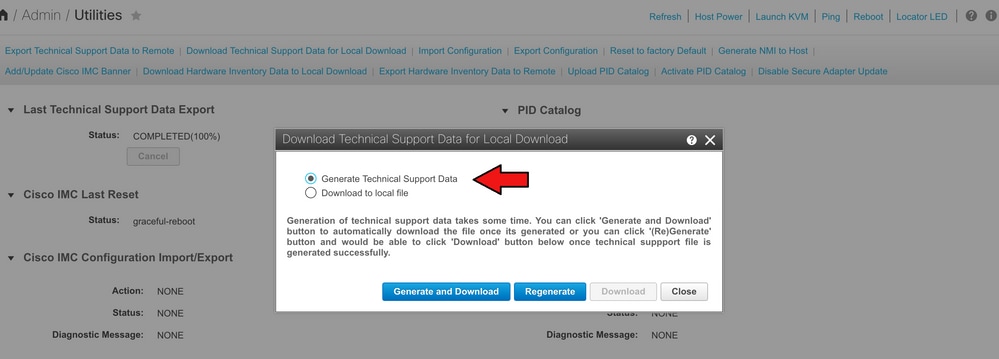 選擇Generate Technical Support Data（生成技術支援資料），然後按一下Generate and Download（生成並下載）