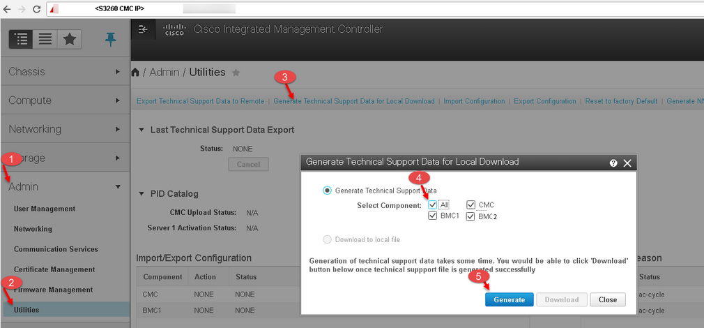 Generate Technical Support Data for Local Download Dialog Box for UCS S Series