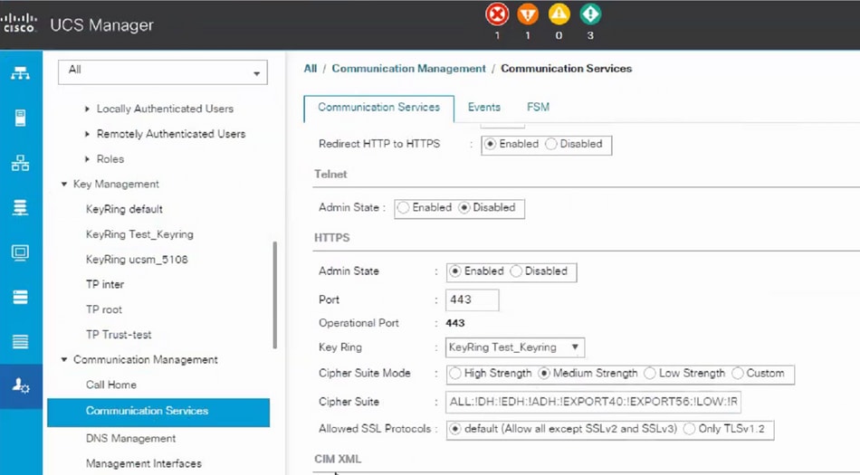 Sélectionnez le porte-clés créé dans les services de communication