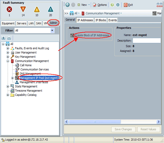 Cisco UCS の GUI による設定画面