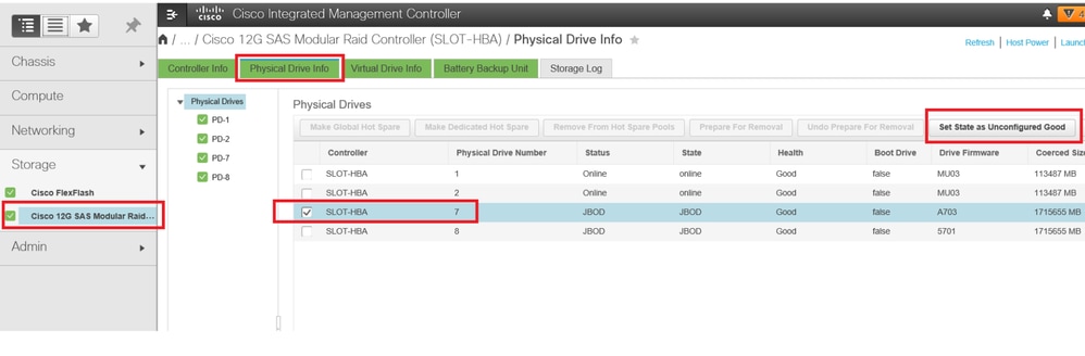 CIMC GUI configuring drive to Unconfigured Good