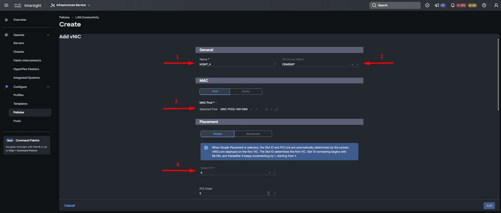 vNIC configuration