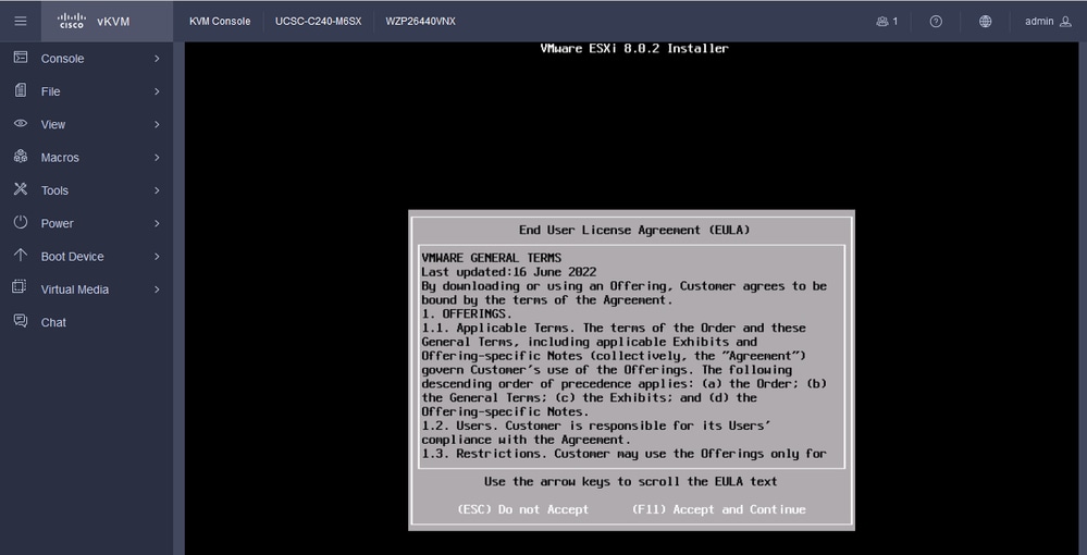 ESXi EULA Screen