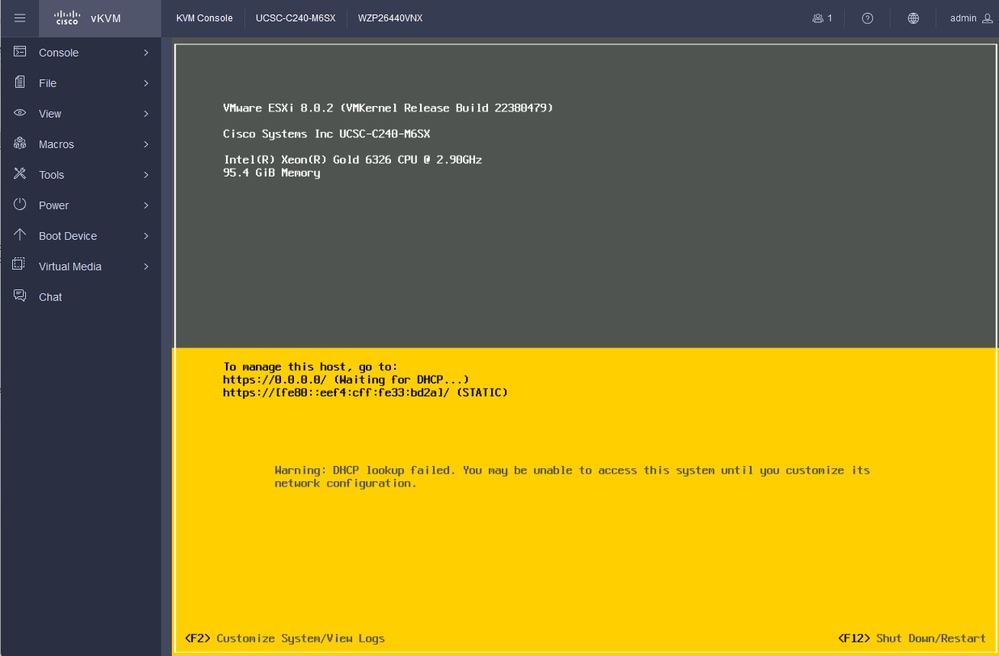 ESXi Initial Screen