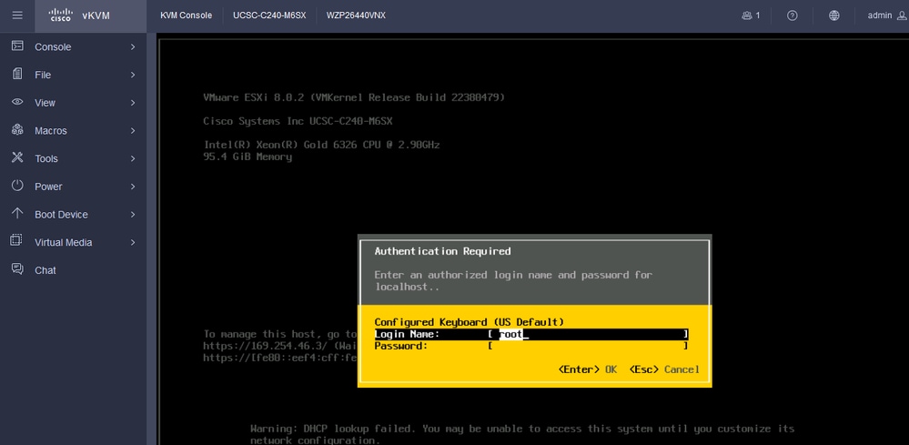 ESXi Log in Screen