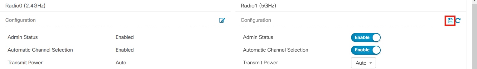 After making the desired changes to the Radio settings, click Save. 