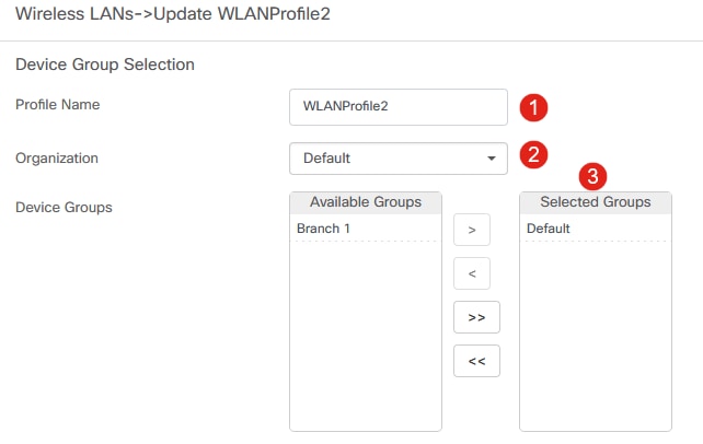 Configure the Profile Name, Organization, and Device Groups.